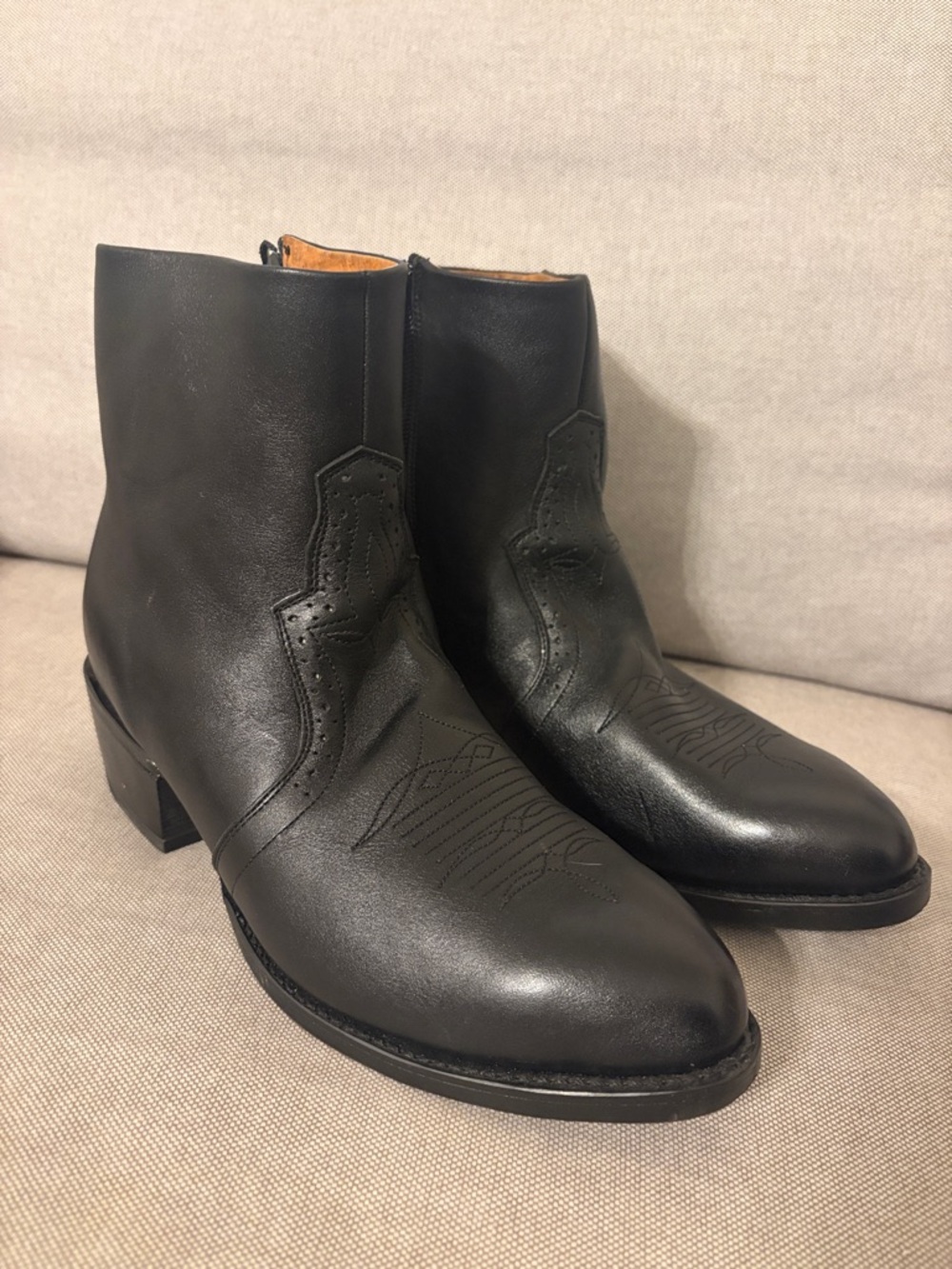 New! ROAD WOLF 7.5W #1080 Leather Western Ankle Boots for Men Classic Cowboy